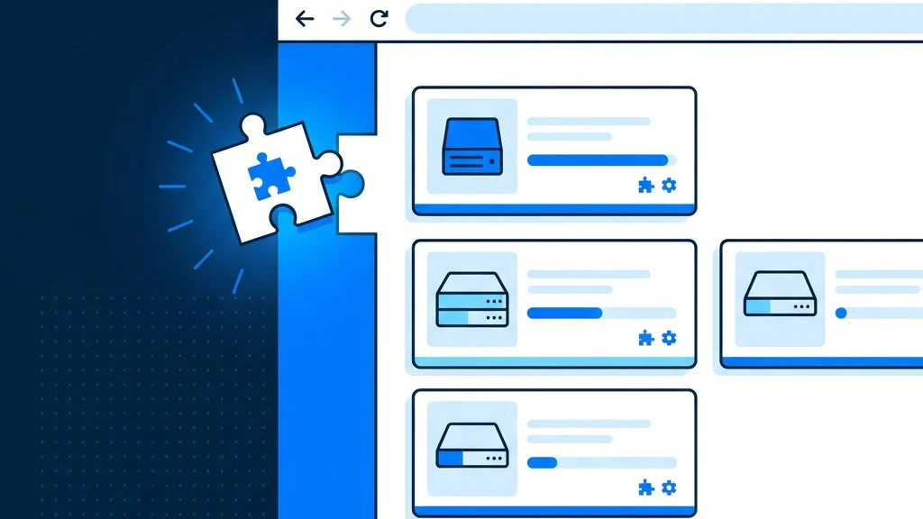 Browser window with a WordPress plugin adding live self-storage unit availability cards to a website
